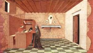 Paolo Uccello - A woman sells the communion wafer to a Jewish buyer for a coat