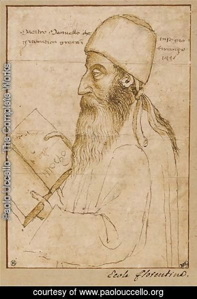 Paolo Uccello - Portrait of Manuel Chrysoloras wearing a hat and holding a book